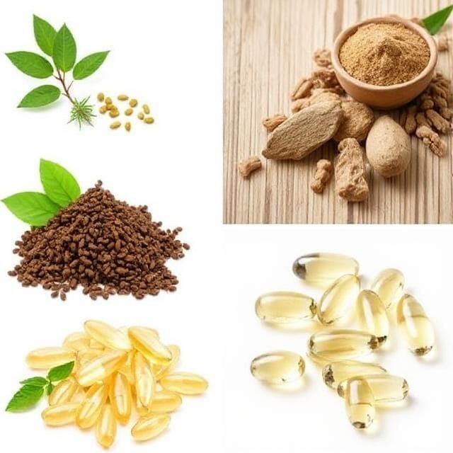 Gambar berbagai jenis obat herbal, seperti ekstrak tanaman dan kapsul alami, yang digunakan untuk mengatasi gangguan urologi pada wanita.