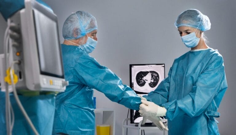 dokter spesialis urologi sedang mempersiapkan prosedur PCNL